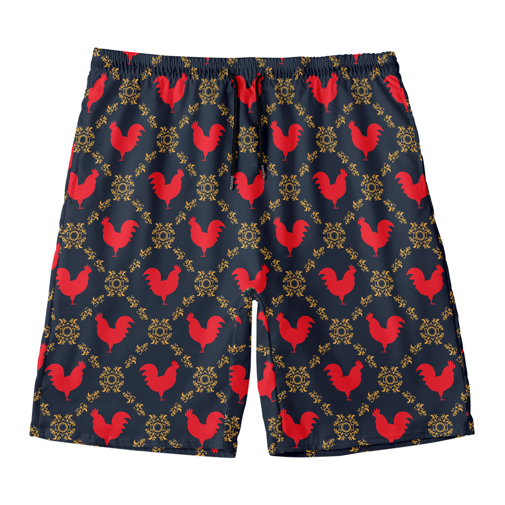 Red Rooster Pattern Print Men's Swim Trunks