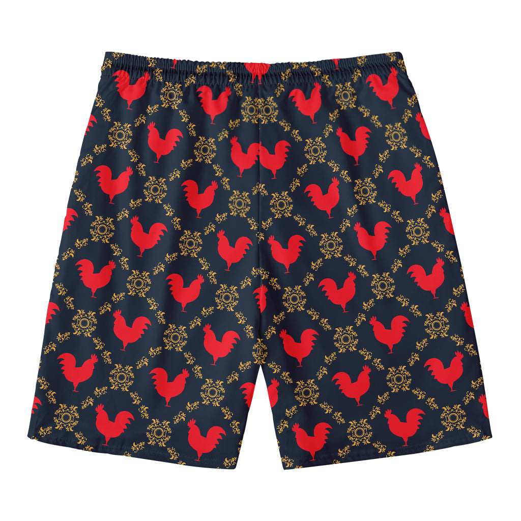 Red Rooster Pattern Print Men's Swim Trunks