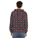 Red Rooster Pattern Print Men's Velvet Pullover Hoodie