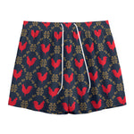 Red Rooster Pattern Print Mesh Shorts