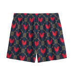 Red Rooster Pattern Print Mesh Shorts
