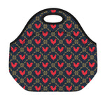 Red Rooster Pattern Print Neoprene Lunch Bag
