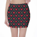 Red Rooster Pattern Print Pencil Mini Skirt