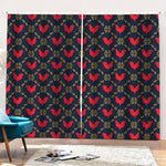 Red Rooster Pattern Print Pencil Pleat Curtains