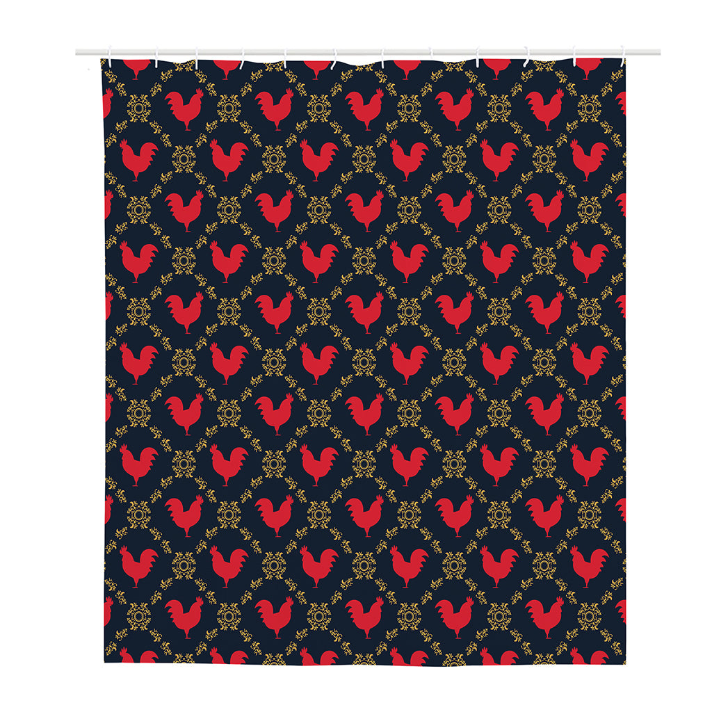 Red Rooster Pattern Print Polyester Shower Curtain