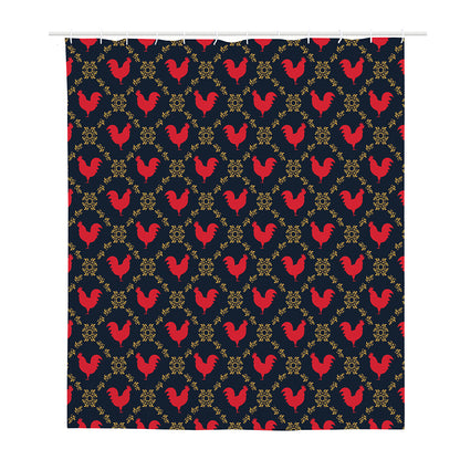 Red Rooster Pattern Print Polyester Shower Curtain