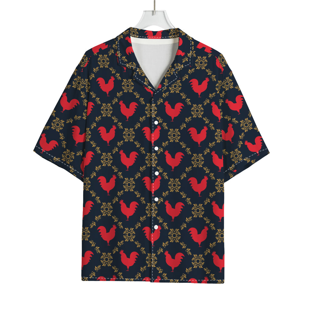 Red Rooster Pattern Print Rayon Hawaiian Shirt