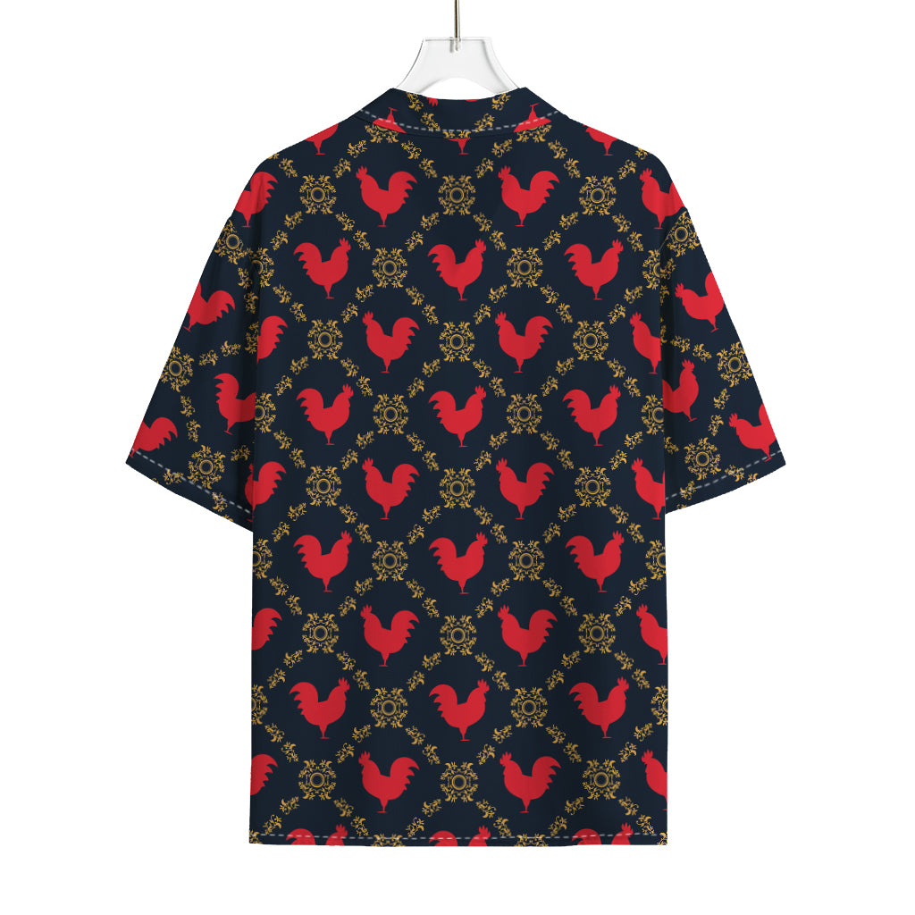 Red Rooster Pattern Print Rayon Hawaiian Shirt