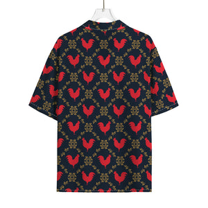 Red Rooster Pattern Print Rayon Hawaiian Shirt