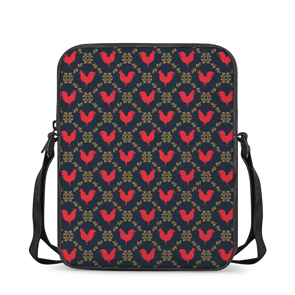 Red Rooster Pattern Print Rectangular Crossbody Bag