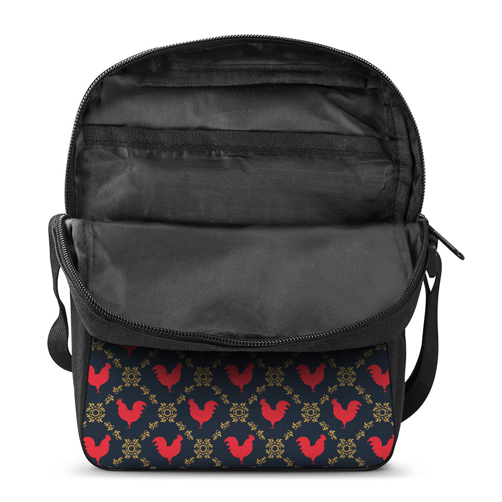 Red Rooster Pattern Print Rectangular Crossbody Bag