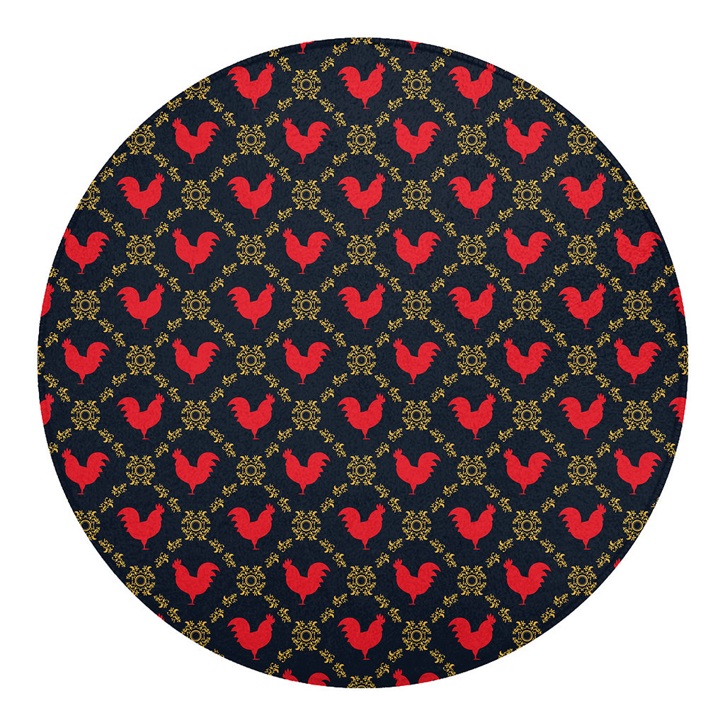 Red Rooster Pattern Print Round Blanket