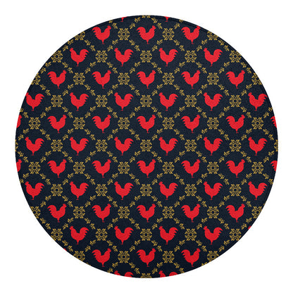 Red Rooster Pattern Print Round Blanket