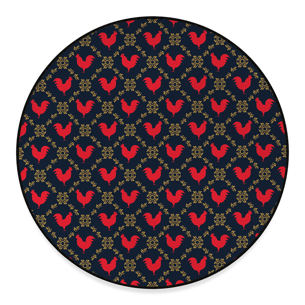 Red Rooster Pattern Print Round Floor Mat
