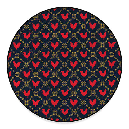 Red Rooster Pattern Print Round Floor Mat