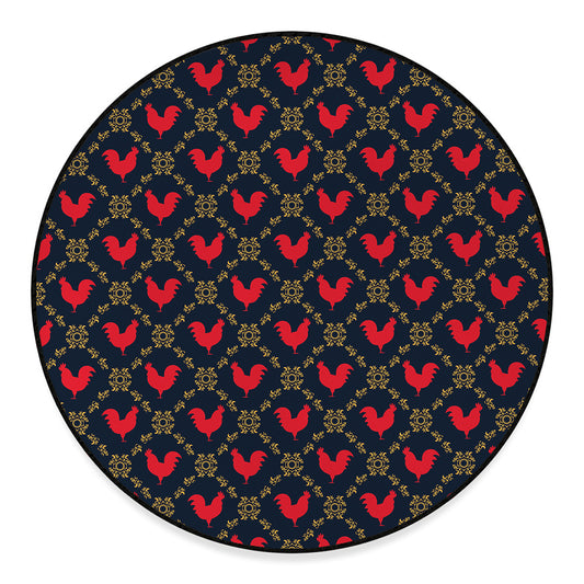 Red Rooster Pattern Print Round Floor Mat