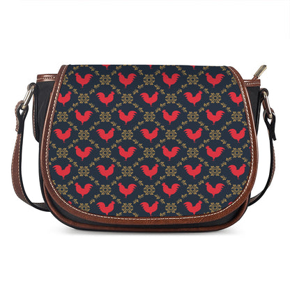 Red Rooster Pattern Print Saddle Bag