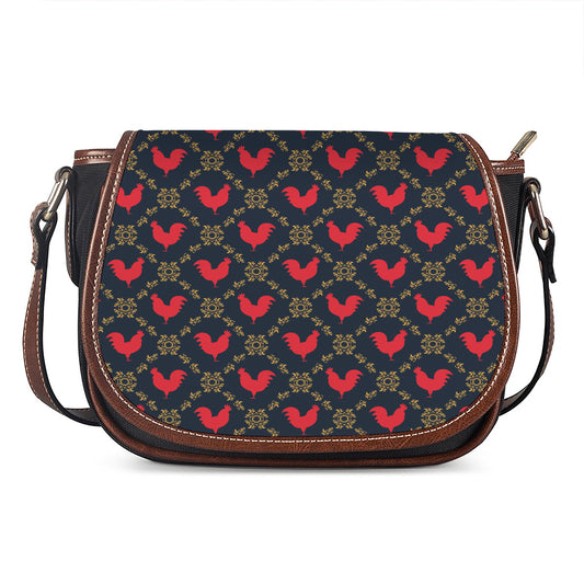 Red Rooster Pattern Print Saddle Bag