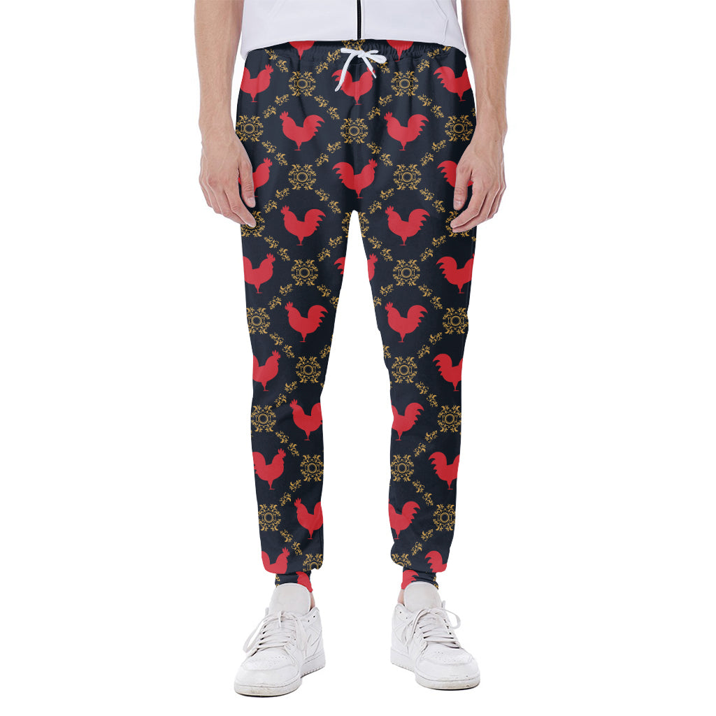 Red Rooster Pattern Print Scuba Joggers