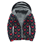 Red Rooster Pattern Print Sherpa Lined Zip Up Hoodie