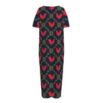 Red Rooster Pattern Print Short Sleeve Long Nightdress