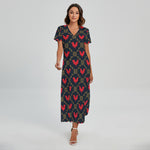 Red Rooster Pattern Print Short Sleeve Maxi Dress