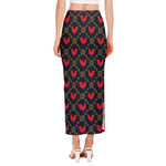 Red Rooster Pattern Print Side Slit Maxi Skirt