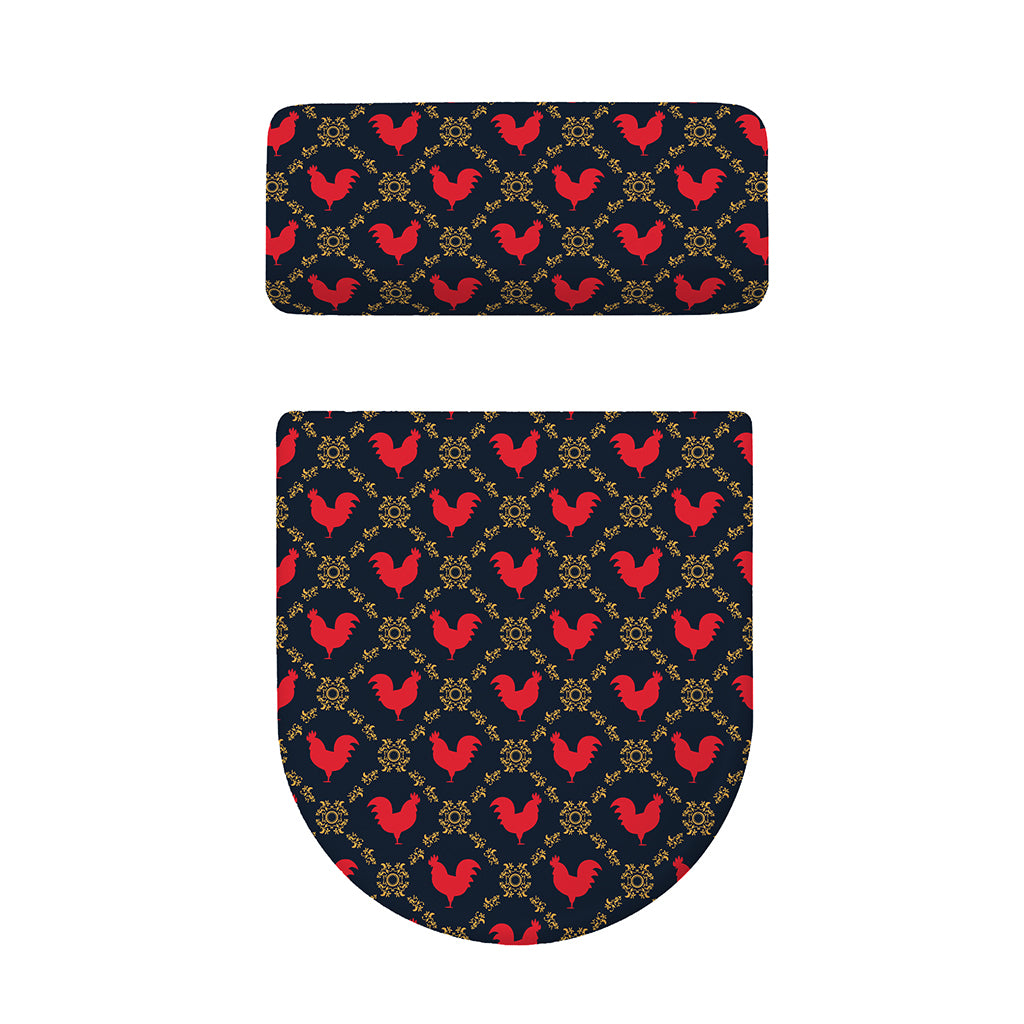 Red Rooster Pattern Print Toilet Lid And Tank Cover Set