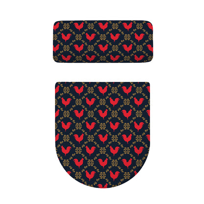 Red Rooster Pattern Print Toilet Lid And Tank Cover Set