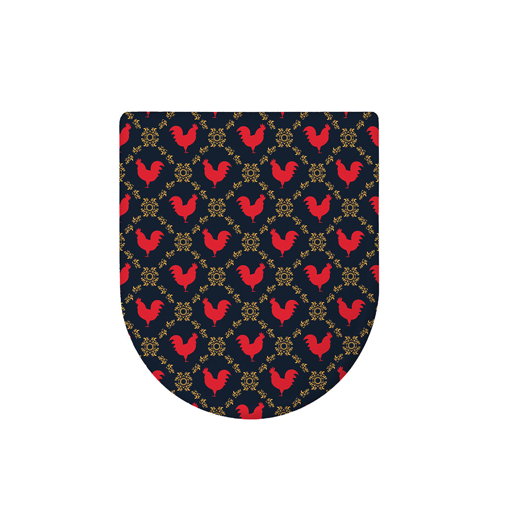 Red Rooster Pattern Print Toilet Lid Cover