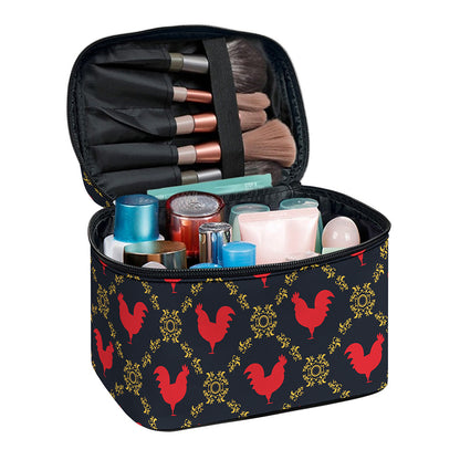 Red Rooster Pattern Print Travel Makeup Bag