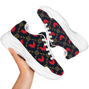 Red Rooster Pattern Print White Chunky Shoes