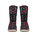 Red Rooster Pattern Print Winter Boots