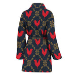 Red Rooster Pattern Print Women's Bathrobe