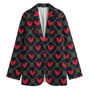 Red Rooster Pattern Print Women's Blazer