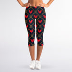 Red Rooster Pattern Print Women's Capri Leggings