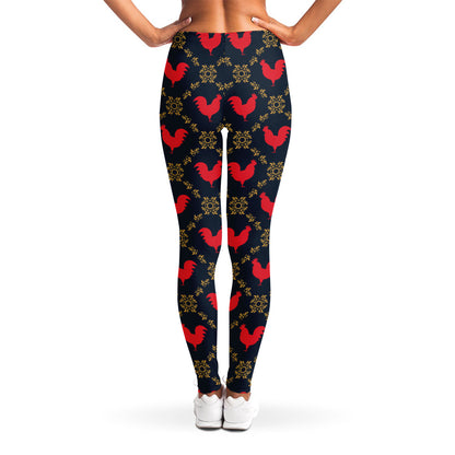 Red Rooster Pattern Print Women's Leggings