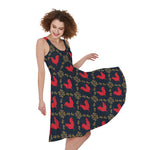 Red Rooster Pattern Print Women's Sleeveless Dress
