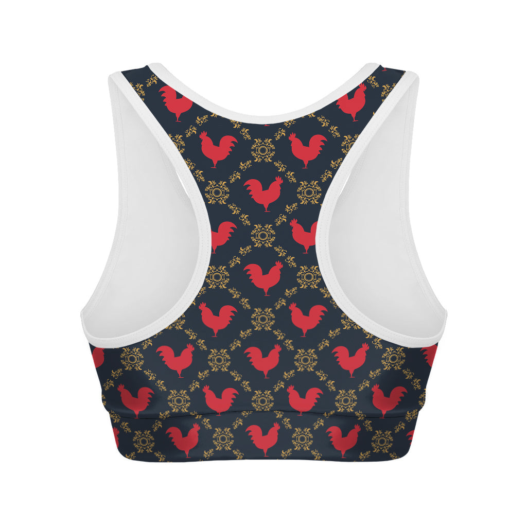 Red Rooster Pattern Print Women's Sports Bra