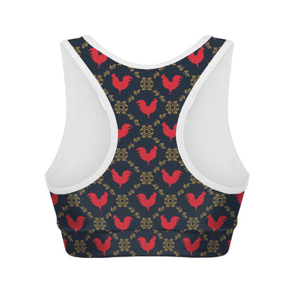 Red Rooster Pattern Print Women's Sports Bra