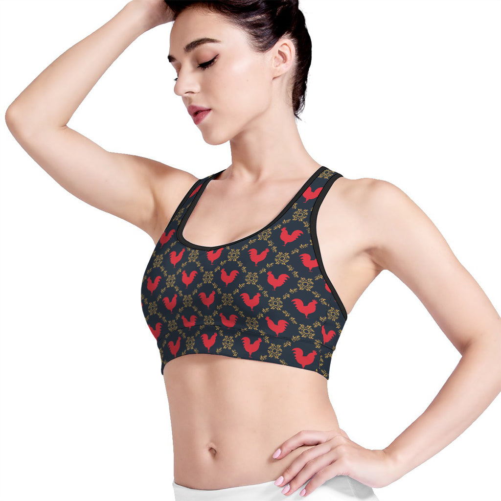 Red Rooster Pattern Print Women's Sports Bra