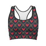 Red Rooster Pattern Print Women's Sports Bra