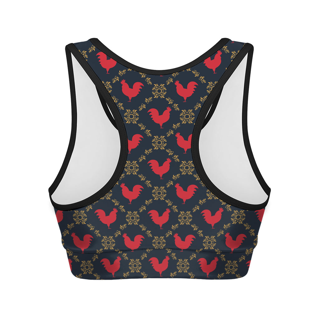 Red Rooster Pattern Print Women's Sports Bra