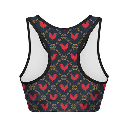 Red Rooster Pattern Print Women's Sports Bra