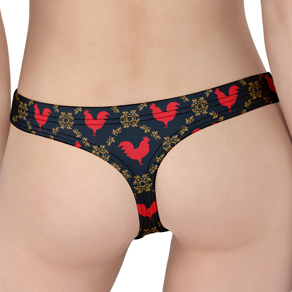 Red Rooster Pattern Print Women's Thong