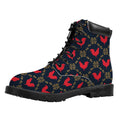 Red Rooster Pattern Print Padded Collar Lace Up Boots