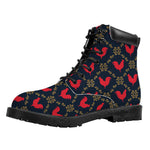 Red Rooster Pattern Print Work Boots