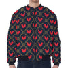 Red Rooster Pattern Print Zip Sleeve Bomber Jacket