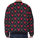 Red Rooster Pattern Print Zip Sleeve Bomber Jacket