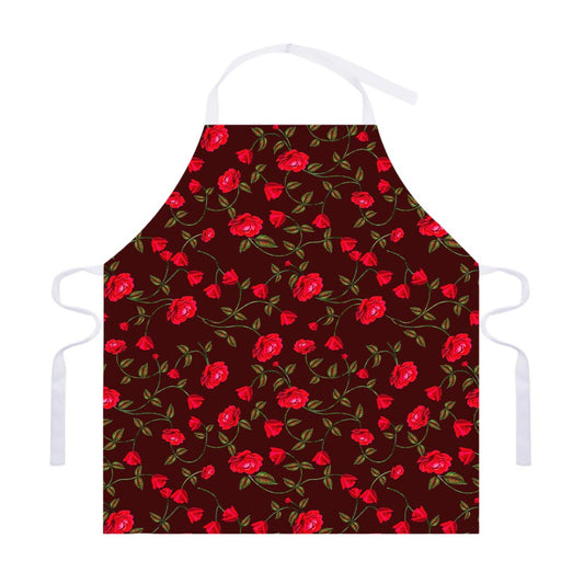 Red Rose Floral Flower Pattern Print Adjustable Apron